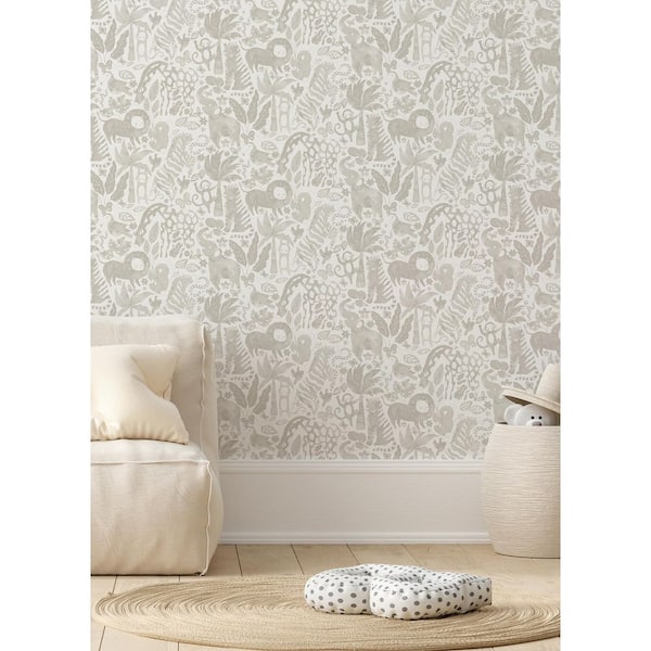 Sweet Safari Taupe Vinyl Peel and Stick Wallpaper Roll