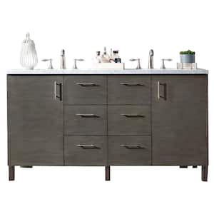 Metropolitan 60 in. W x 23.5 in.D x 33.8 in. H Double Vanity in Silver Oak with Solid Surface Top in Arctic Fall
