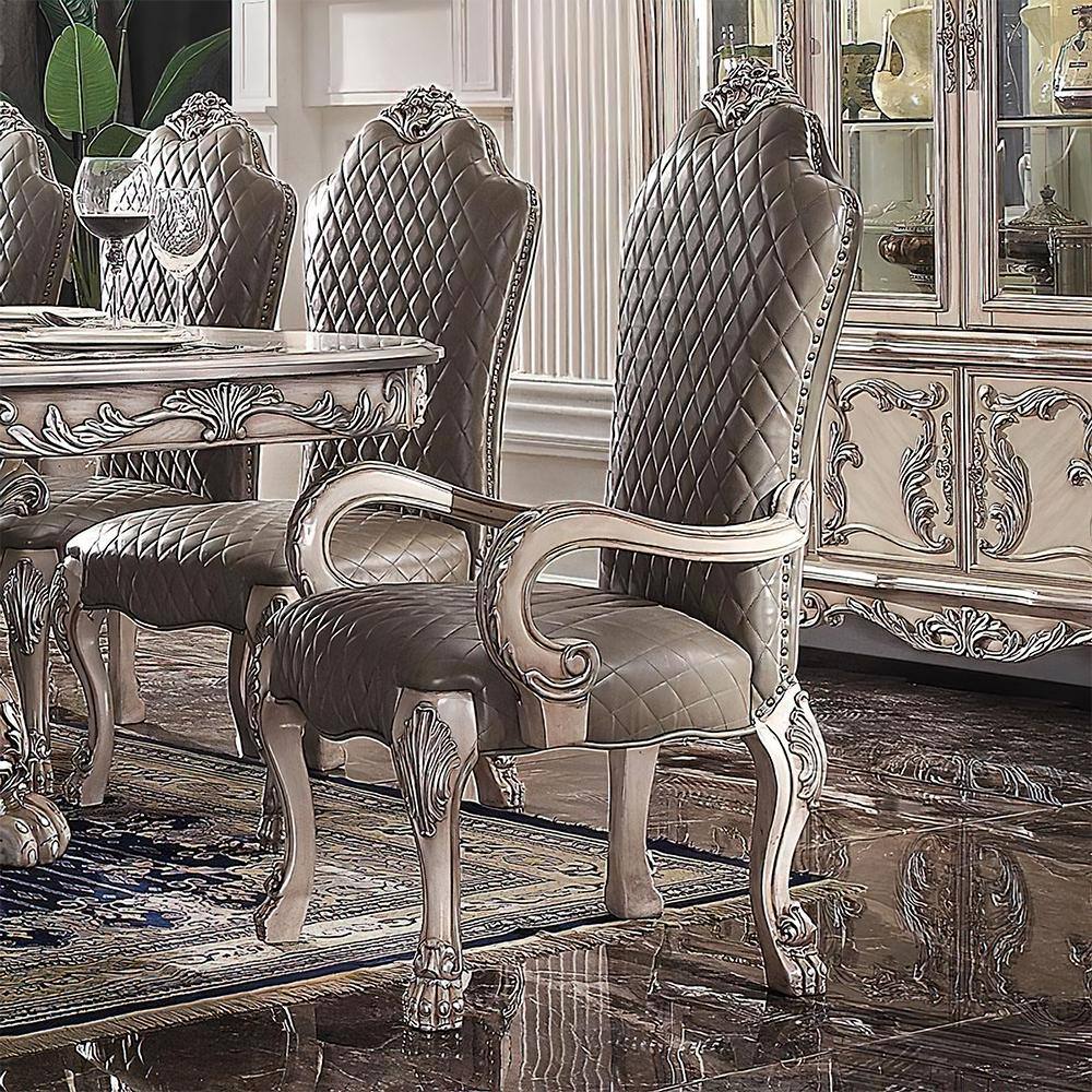 Dresden Vintage Bone White Floral Leather Accent Chair