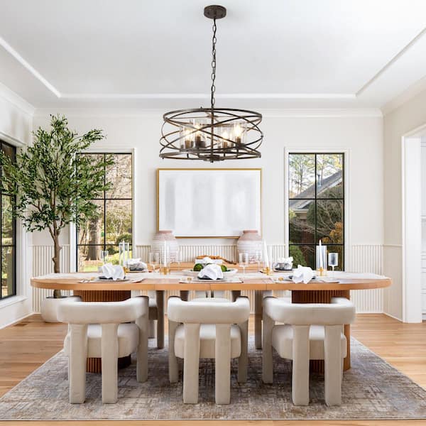 Genoci 4-Light Bronze Dimmable Farmhouse Vintage Drum Chandelier