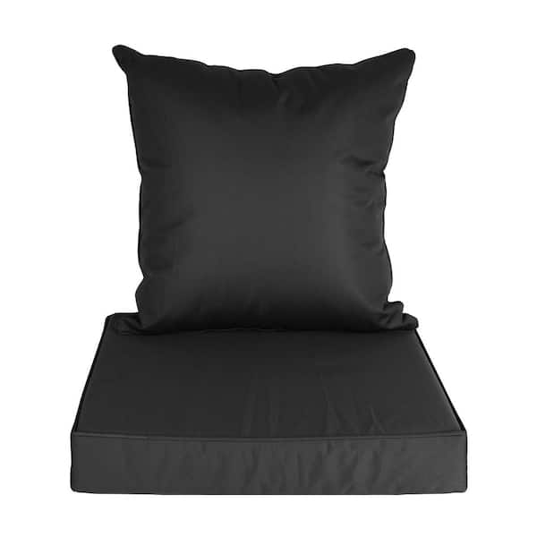 cenadinz 19 in. x 3.15 in. Outdoor Seat Cushion Set and Back Pillow with Removable Cover for Chair Sofa Couch in Black