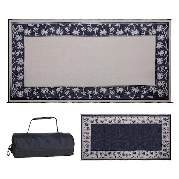 Reversible Mats 9 ft. x 18 ft. Reversible Mat - Palm Tree Black/Beige