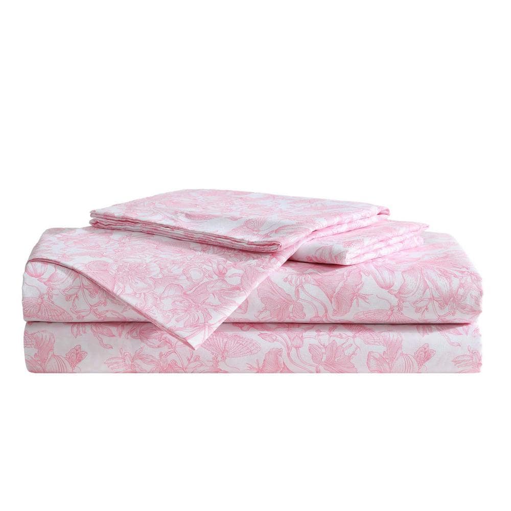 BETSEY JOHNSON Fairytale Floral 4 Piece Pink Microfiber Full Sheet Set