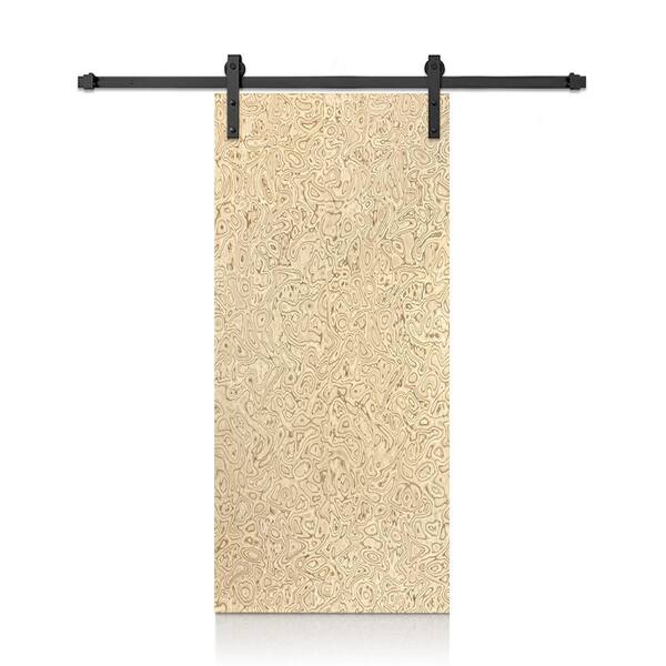 CALHOME 38 in. x 80 in. Light Brown Smooth Flush Veneer Composite Interior Sliding Barn Door with Hardware Kit