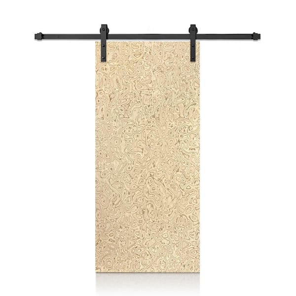 CALHOME 42 in. x 80 in. Light Brown Smooth Flush Veneer Composite Interior Sliding Barn Door with Hardware Kit