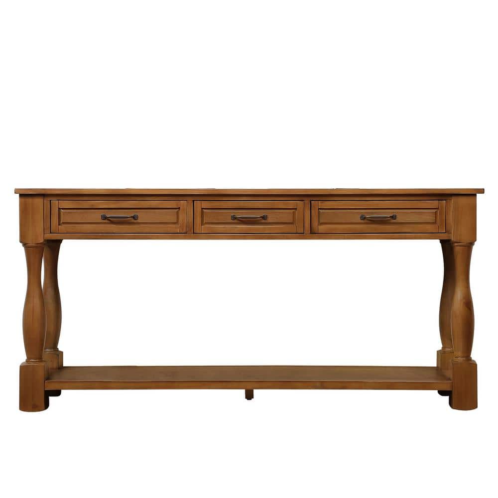 63.38 in. W x 14.56 in. D x 30.00 in. H Brown Linen Cabinet Console Table w