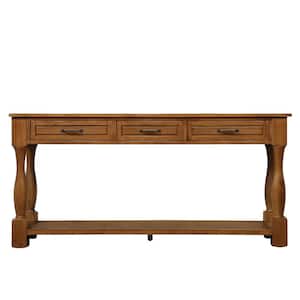 63.38 in. W x 14.56 in. D x 30.00 in. H Brown Linen Cabinet Console Table with 3 Drawers and 1 Bottom Shelf