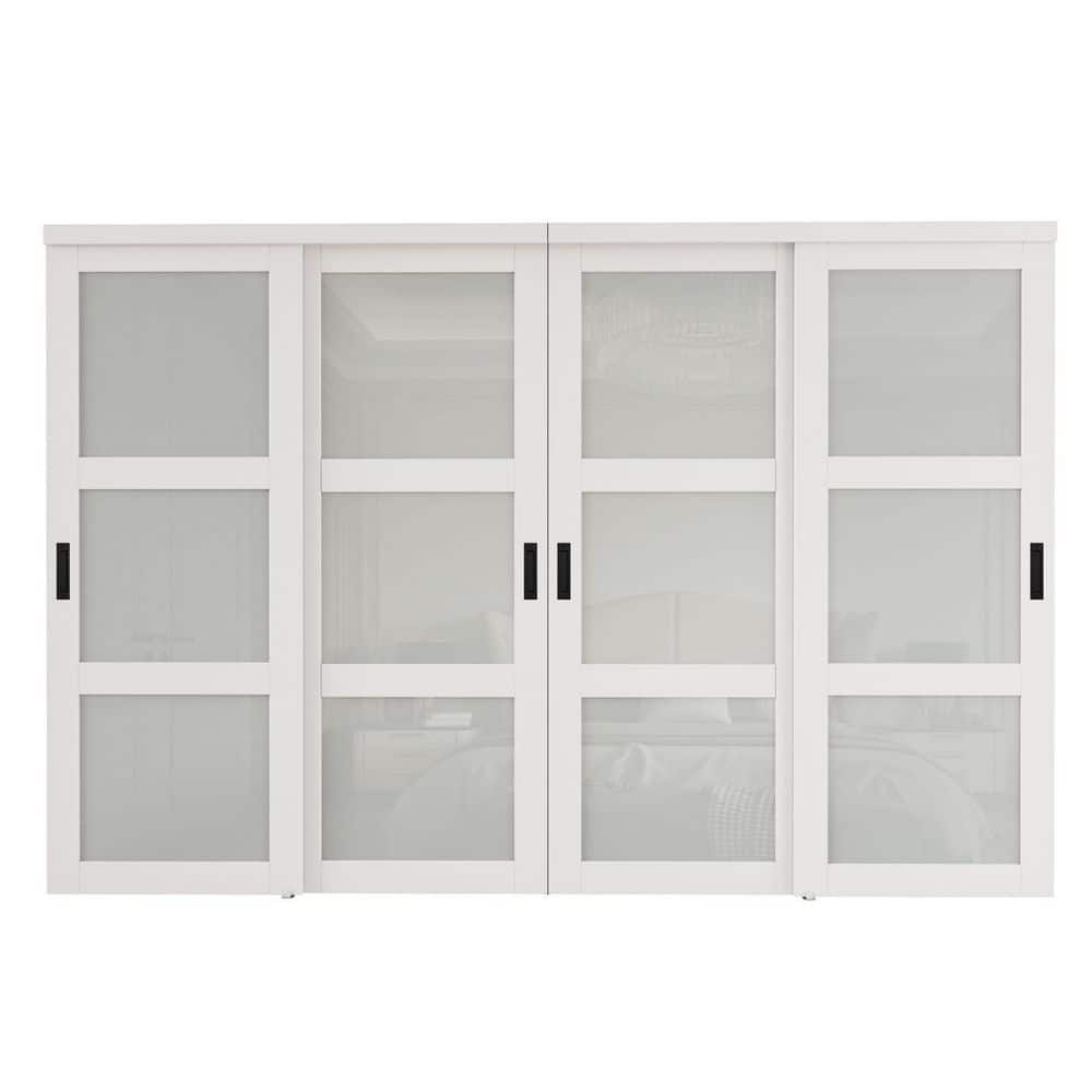 120 in. x 80 in. 3-Lite Frosted Glass White Finished MDF Closet Sliding Door with Hardware and No Grooving Black Handles price history on PriceWatchPro