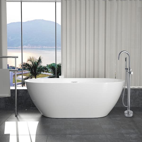 Maincraft Freestanding 59 in. Contemporary Design Acrylic Flatbottom SPA Tub Bathtub in White