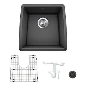 Performa Granite Composite 17.5 in. Undermount Bar Sink Kit in Anthracite with Accessories