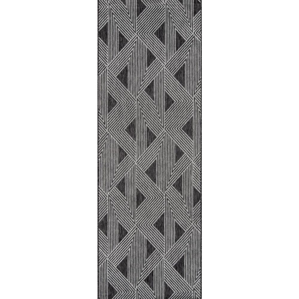 Contemporary Geometric Black Synthetic 2'7" x 7'6" Runner Rug