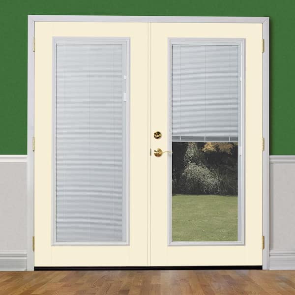 72 in. x 80 in. Golden Haystack Steel Prehung Right-Hand Inswing Mini Blind Patio Door in Vinyl Frame with Brickmold
