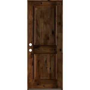 32 in. x 80 in. Rustic Knotty Alder Square Top Provincial Stain Right-Hand Inswing Wood Single Prehung Front Door