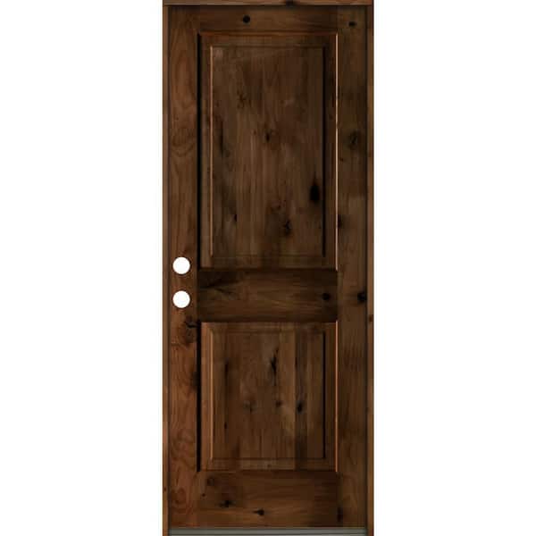Krosswood Doors 32 in. x 80 in. Rustic Knotty Alder Square Top Provincial Stain Right-Hand Inswing Wood Single Prehung Front Door