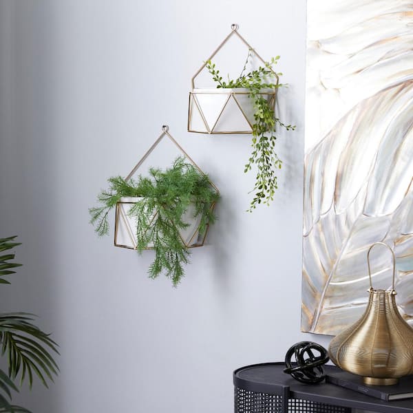 15 in. White Metal Contemporary Planter (2-Pack)