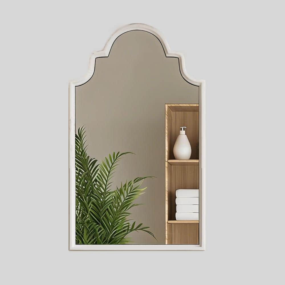 19 in. W x 27 in. H Arched Distressed MDF Framed Wall-Mount Decorative Bathroom Vanity Mirror in White price history on PriceWatchPro