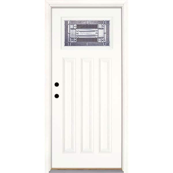 Feather River Doors 37.5 in. x 81.625 in. Preston Zinc Craftsman 1/4 Lite Unfinished Smooth Right-Hand Inswing Fiberglass Prehung Front Door