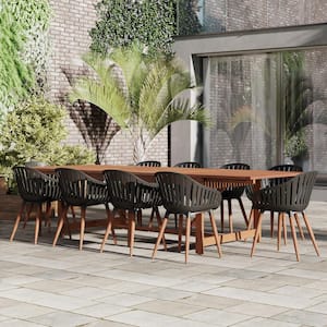 LuLu 11-Piece Eucalyptus Wood Patio Rectangular Dining Table Set Ideal for Outdoors and Indoors
