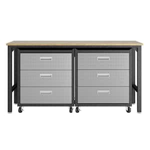 Fortress 37.6 in. H x 72.4 in. W x 20.5 in. D Space-Saving Steel Garage Cabinet Chests and Worktable in Grey (3-Piece)