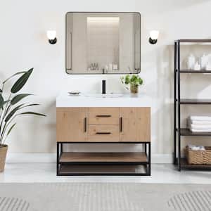 Bianco 42 in. W x 22 in. D x 34 in. H Single Sink Bath Vanity in Light Brown with White Composite Stone Top and Mirror