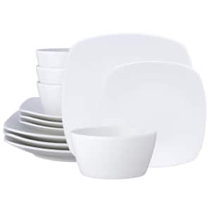 Colorscapes White-on-White Swirl 12-Piece (White) Porcelain Square Dinnerware Set, Service for 4