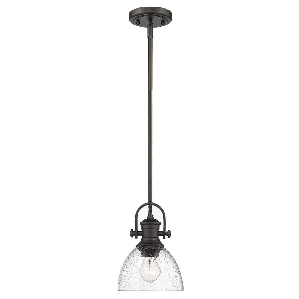 Transitional Mini Pendant in Rubbed Bronze with Seeded Glass
