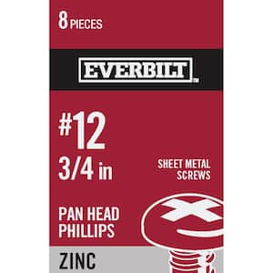 #12 x 3/4 in. Phillips Pan Head Zinc Plated Sheet Metal Screw (8-Pack)