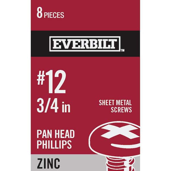 Everbilt #12 x 3/4 in. Phillips Pan Head Zinc Plated Sheet Metal Screw (8-Pack)
