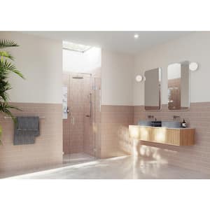 Stellar 38 in. W x 78 in. H Glass Hinged Pivot Frameless 3-Panel Inline Shower Door in Brushed Nickel