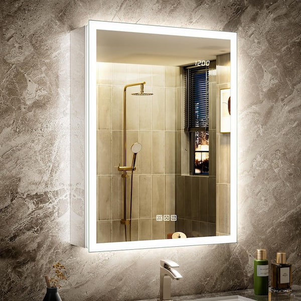 Terri 24 in. W x 32 in. H Rectangular Aluminum Recessed/Surface Wall Right Medicine Cabinet with Mirror Side and Light