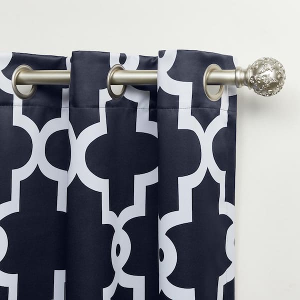 Ironwork Patio Peacoat Blue Ogee Woven Room Darkening Grommet Top Curtain, 108 in. W x 84 in. L