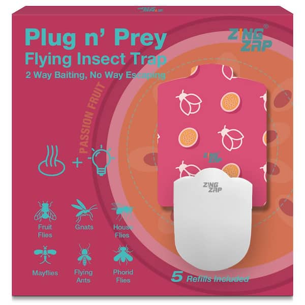 ZINGZAP Flying Insect Trap for House Flies, Moths, Light-Loving Insects, Plug in Station Plus 5-Trap Boards, Passion Fruit Scent