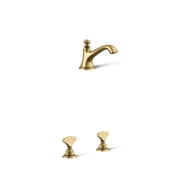 Artifacts Bathroom Sink Faucet Spout with Bell Design and T-Handle Faucet Handles in Vibrant Brushed Moderne Brass