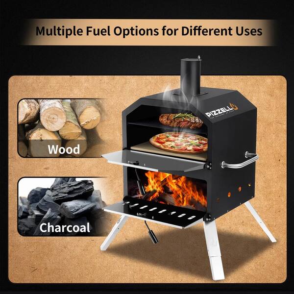 PIZZELLO Wood Fired 2-Layer Pizza Ovens Outdoor Pizza Oven Outside Pizza  Maker with Stone for Camping Backyard BBQ, 12 in. Black HDPZZE508BK - The  Home Depot