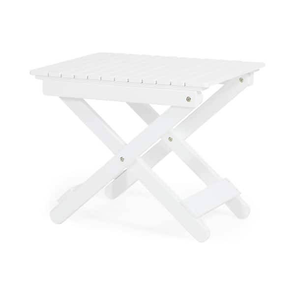 Zeus & Ruta 15 in. x 22 in. x 18 in. White Wood Outdoor Rectangle Side Table for Garden, Lawn, Balcony, Porch