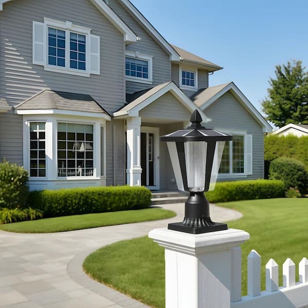 15 in. 1-Light Black Aluminum Solar LED Outdoor Post Top Lantern for Paths, Yards and Driveways, Weatherproof (1-Pack)