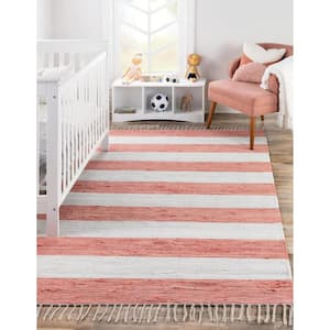 Chindi Rag Striped Coral and Ivory 5 ft. 1 in. x 8 ft. Area Rug