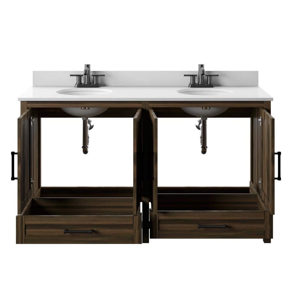 Canyon Lake Pine Double Bathroom Vanity with White Stone Top
