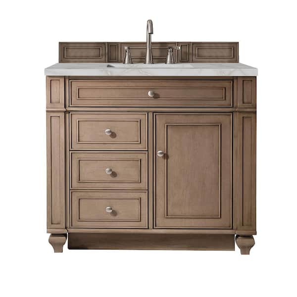 James Martin Vanities Bristol 36.0 in. W x 23.5 in. D x 34.0 in. H Single Vanity in Whitewashed Walnut with Silver Quartz Top