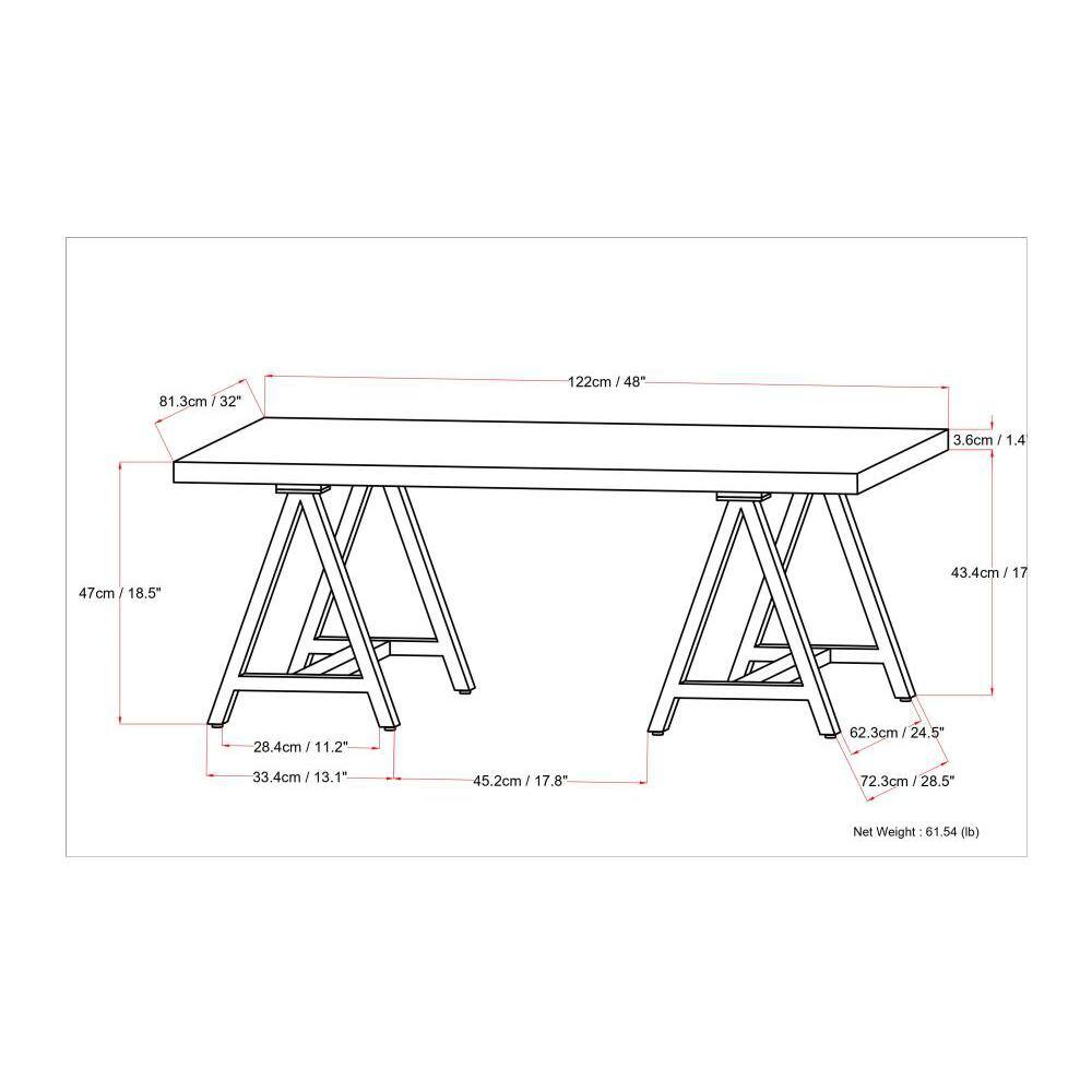 Sawhorse Industrial Solid Walnut Wood Coffee Table with Storage
