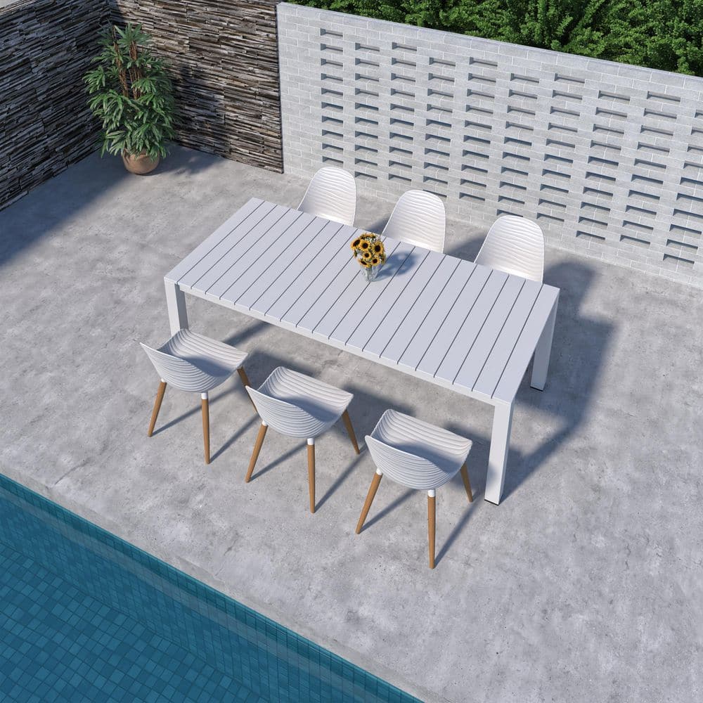 Mahina 7-Piece Rust Free Aluminum Rectangular Patio Dining Set White