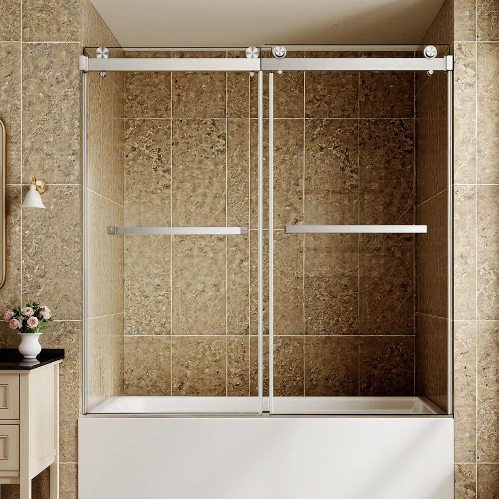 56-60 in. W x 60 in. H Sliding Frameless Tub Door in Brushed Nickel with 5/16 in. Clear Tempered Glass price history on PriceWatchPro