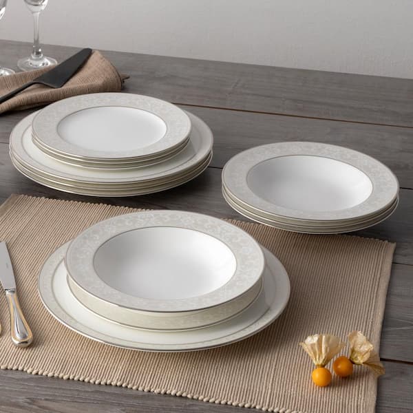Noritake Montvale Platinum 12-Piece (White) Bone China Dinnerware