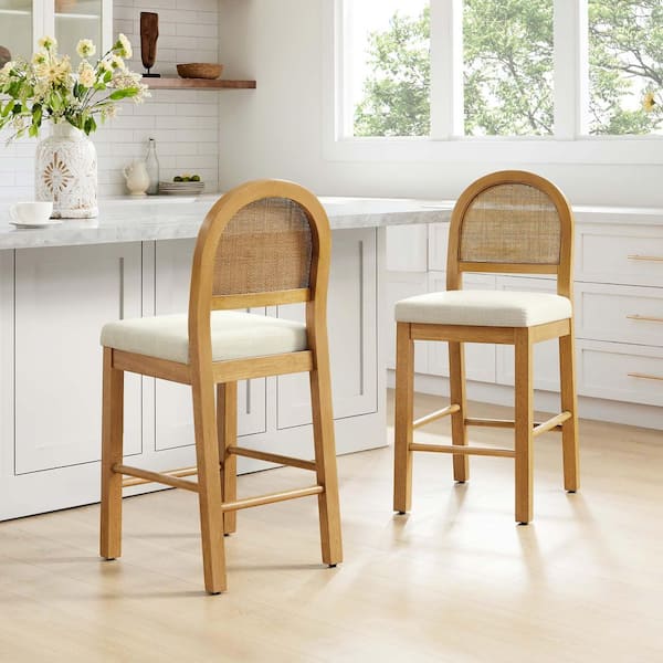 Mira Modern Boho Walnut 40.9 in. H Fabric Upholstered Counter Height Bar Stool w/ Wood Frame for Dining Room (Set of 2)