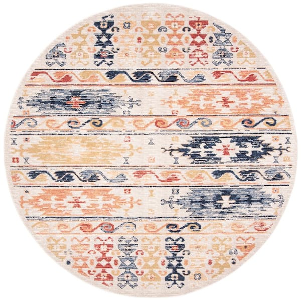 SAFAVIEH Charleston Ivory/Rust 7 ft. x 7 ft. Round Geometric Area Rug