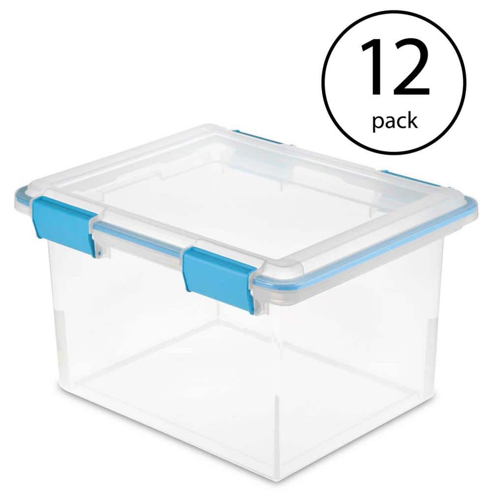 Sterilite 19334304 32 Quart/30 Liter Gasket Box, Clear with Blue Aquarium Latches and Gasket, 4-Pack