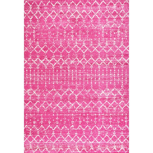 Moroccan HYPE Boho Vintage Diamond Fuchsia/Ivory 5 ft. x 8 ft. Area Rug