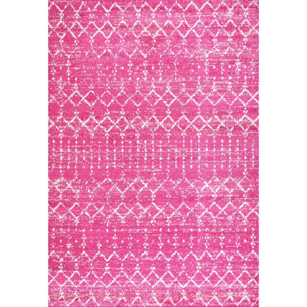 8' x 10' Fuchsia and Ivory Synthetic Moroccan Trellis Area Rug