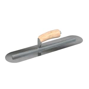 18 in. x 4 in. Carbon Steel Round End Finishing Trowel with Wood Handle and Long Shank