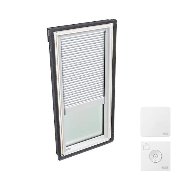 VELUX 21 in. x 45-3/4 in. Fixed Deck Mount Skylight with Laminated Low-E3 Glass, White Solar Powered Room Darkening Shade
